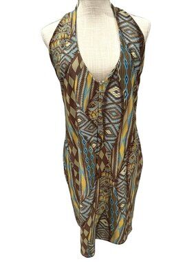 Oh My Bod Halter Bodycon Dress Multicolor Geometric Pattern One Size